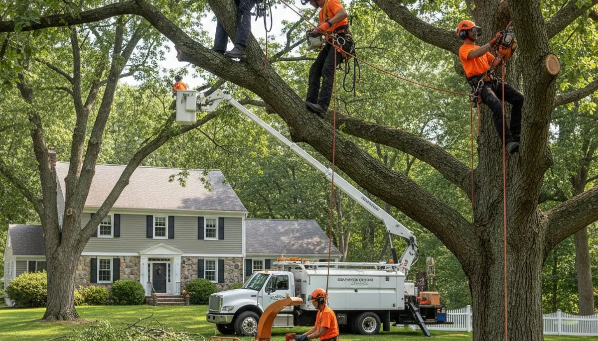 Tree service crew in Worcester, MA removing a tree for safe, professional property care