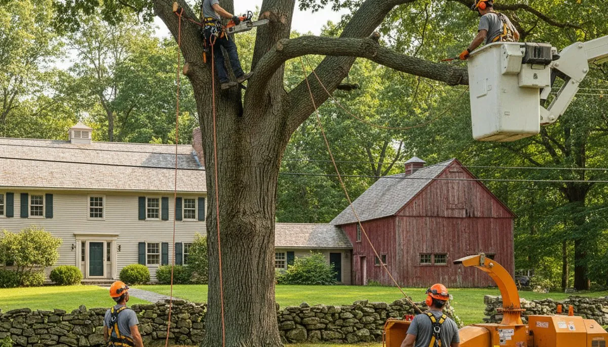 Worcester, MA tree service team removing a tree for safe, professional property cleanup
