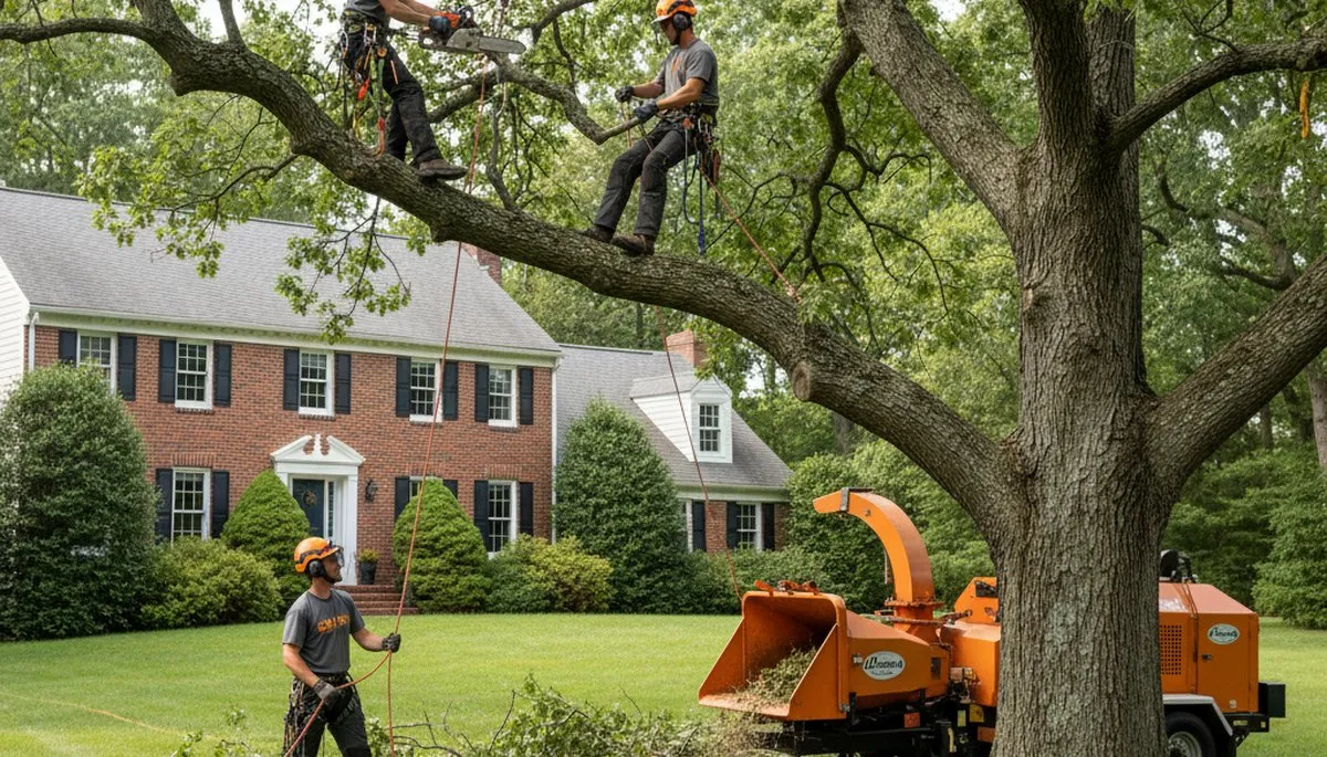 Tree service crew in Worcester, MA providing professional tree removal and trimming work