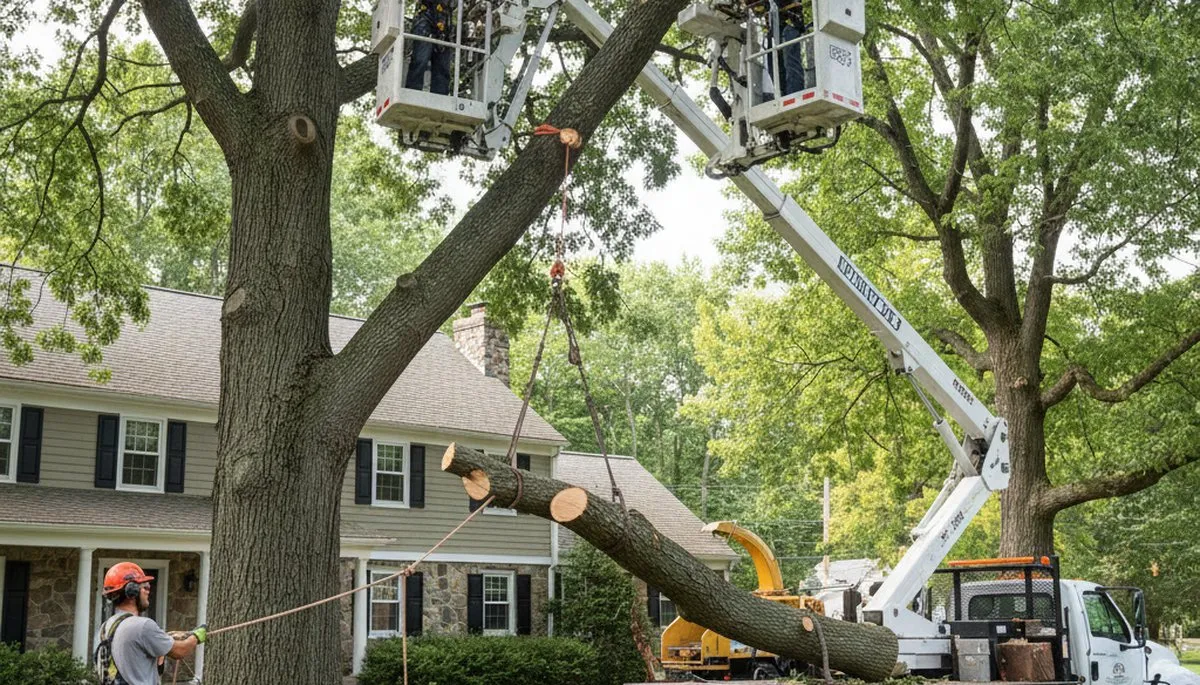 Worcester, MA tree service crew removing a tree for safe property protection