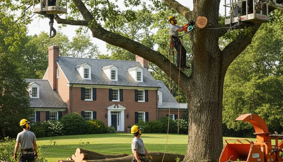 Worcester, MA tree service crew removing a tree for a residential property