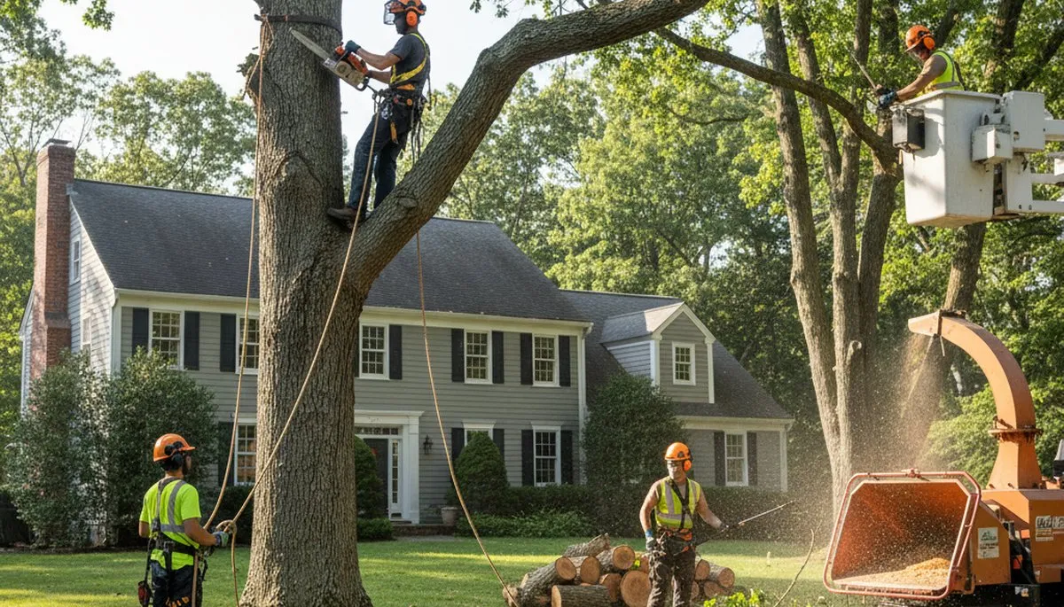 Tree service crew in Worcester, MA providing professional tree removal and trimming for local properties