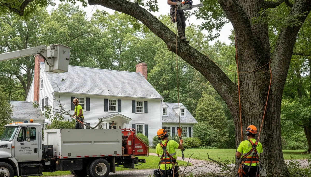 Tree service crew trimming and removing trees in Worcester, MA